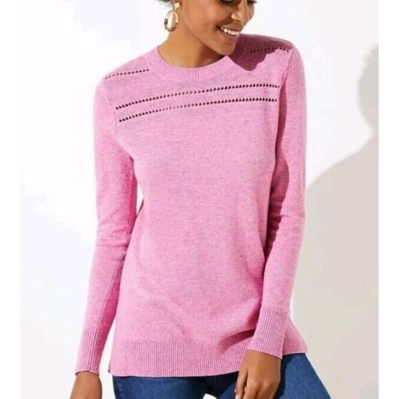 Loft Pink Stitched Yoke Women’s Sweater Pullover Size XS Blend Wool Pink Top N81 - Picture 1 of 7